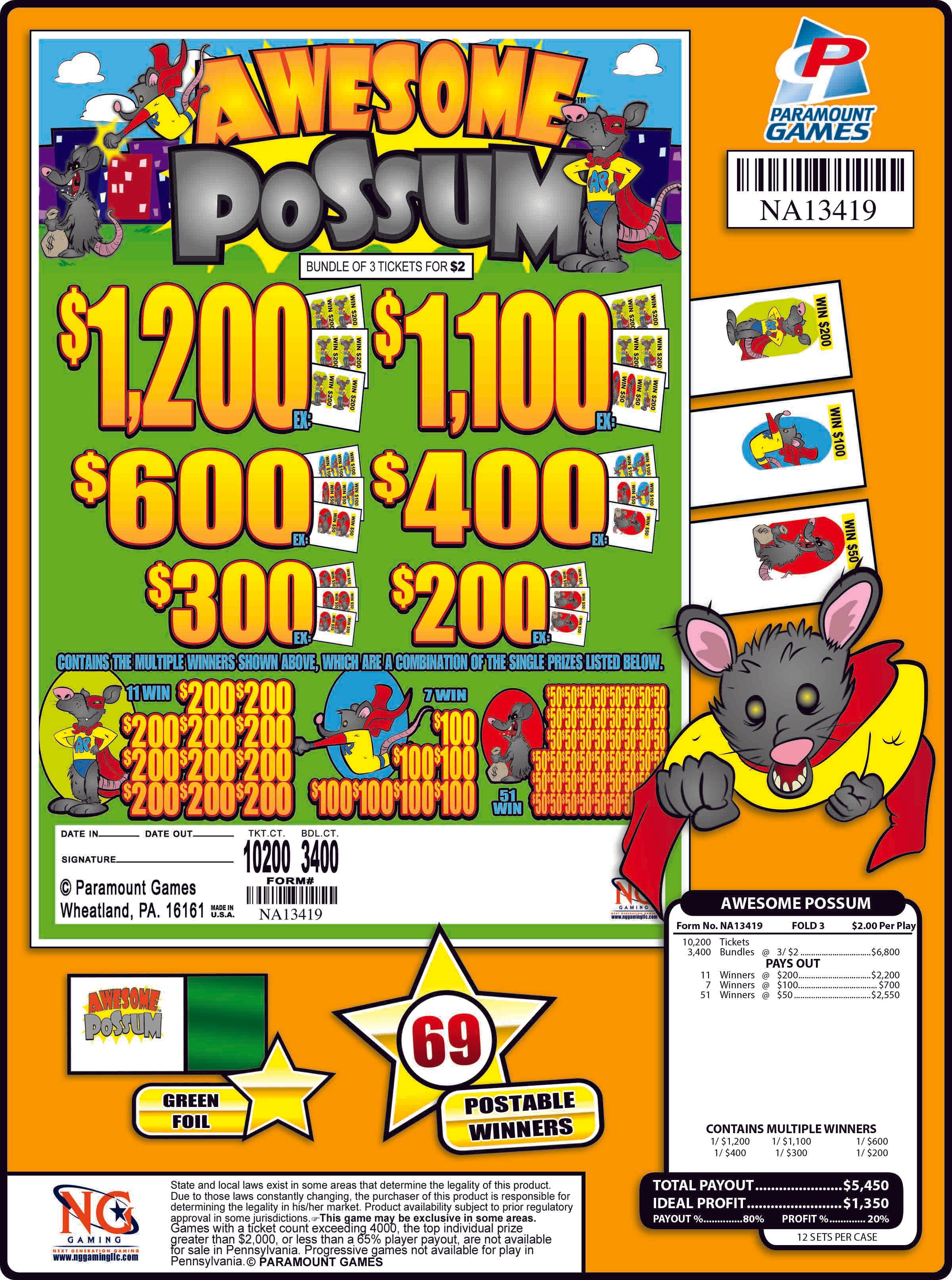 Awesome Possum  NA13419   $2 Jar Ticket