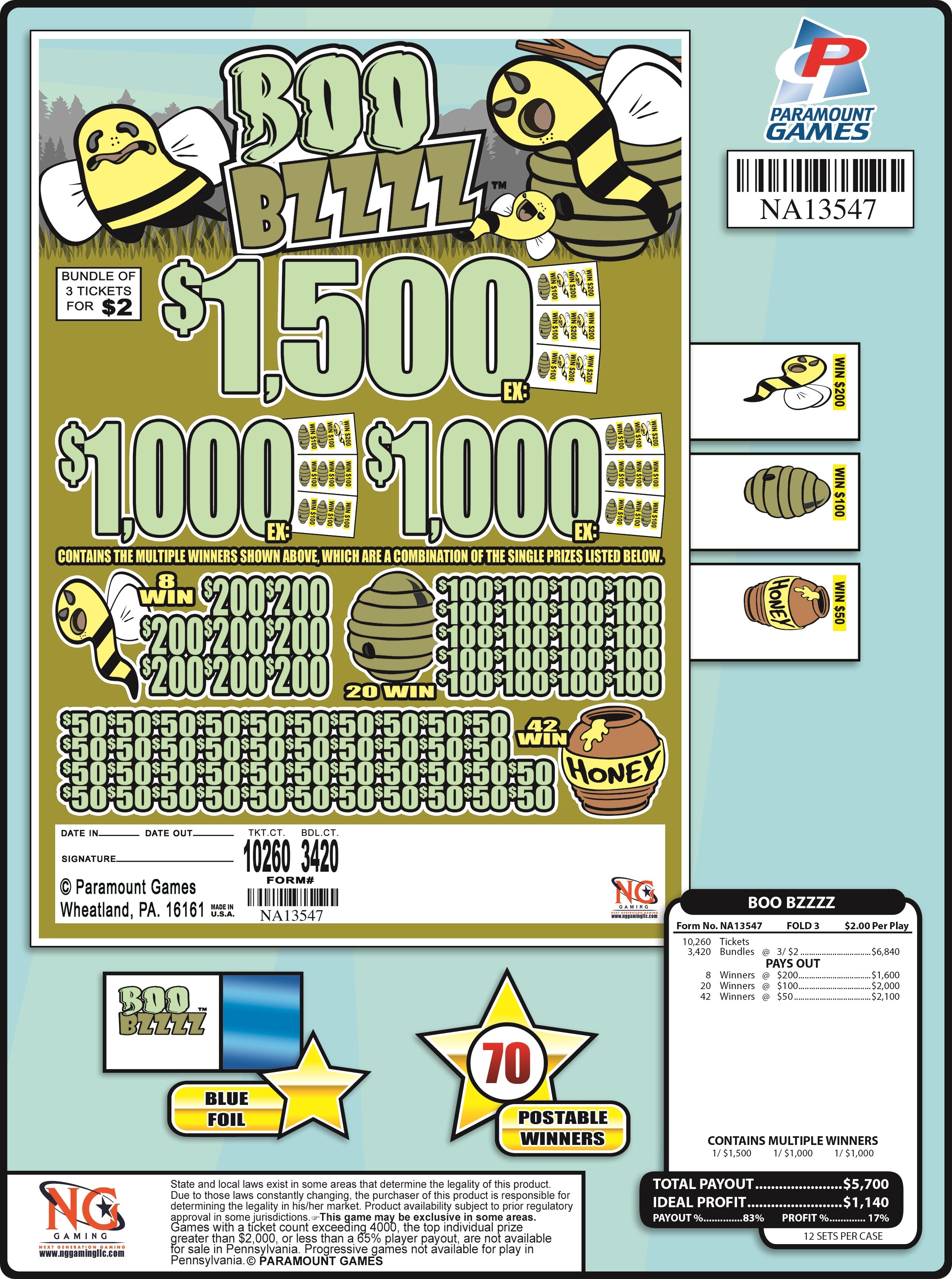 BOO BZZZZ  #NA13547 $2 Jar Ticket