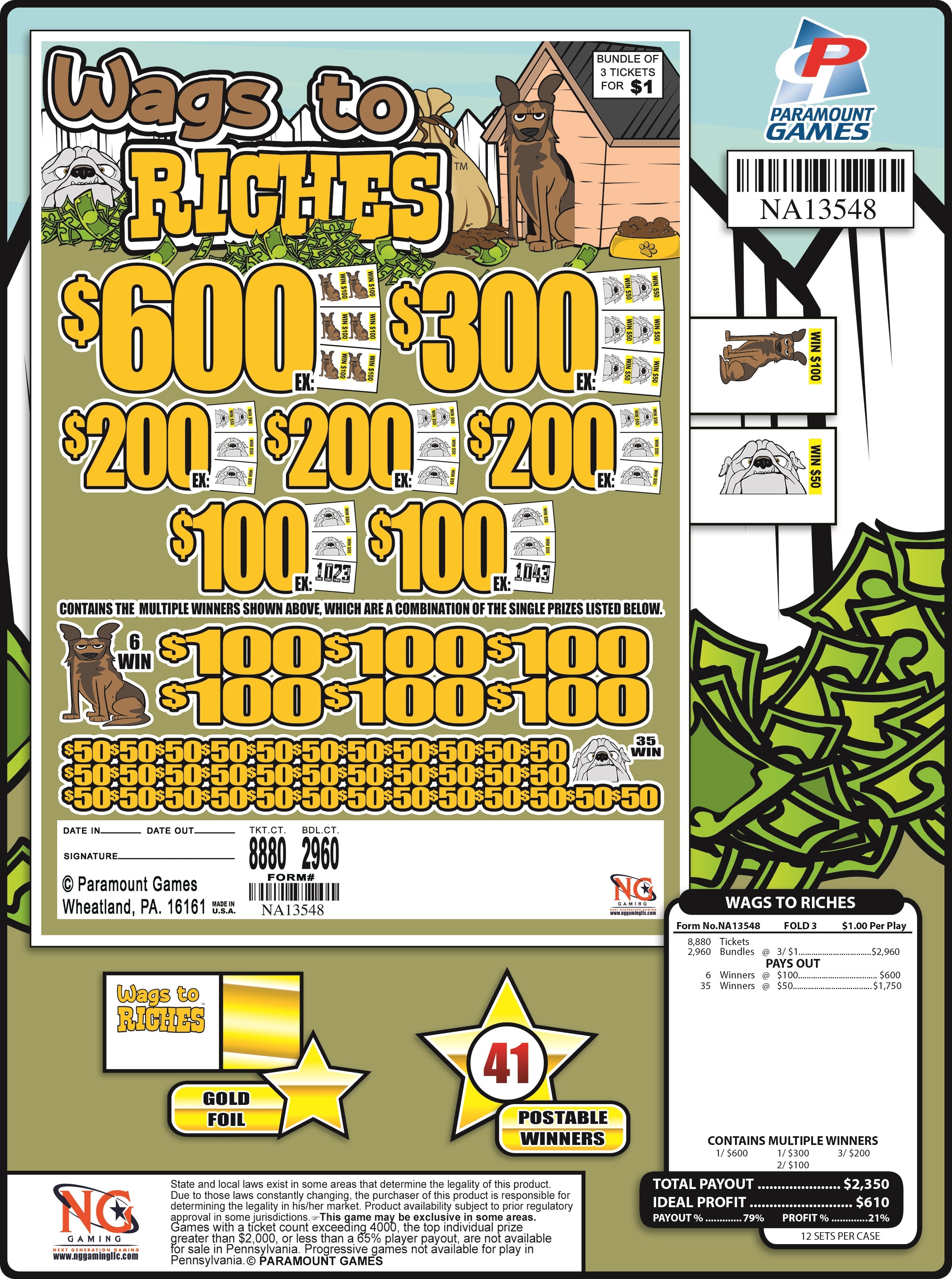 WAGS TO RICHES  #NA13548 -  $1 Jar Ticket