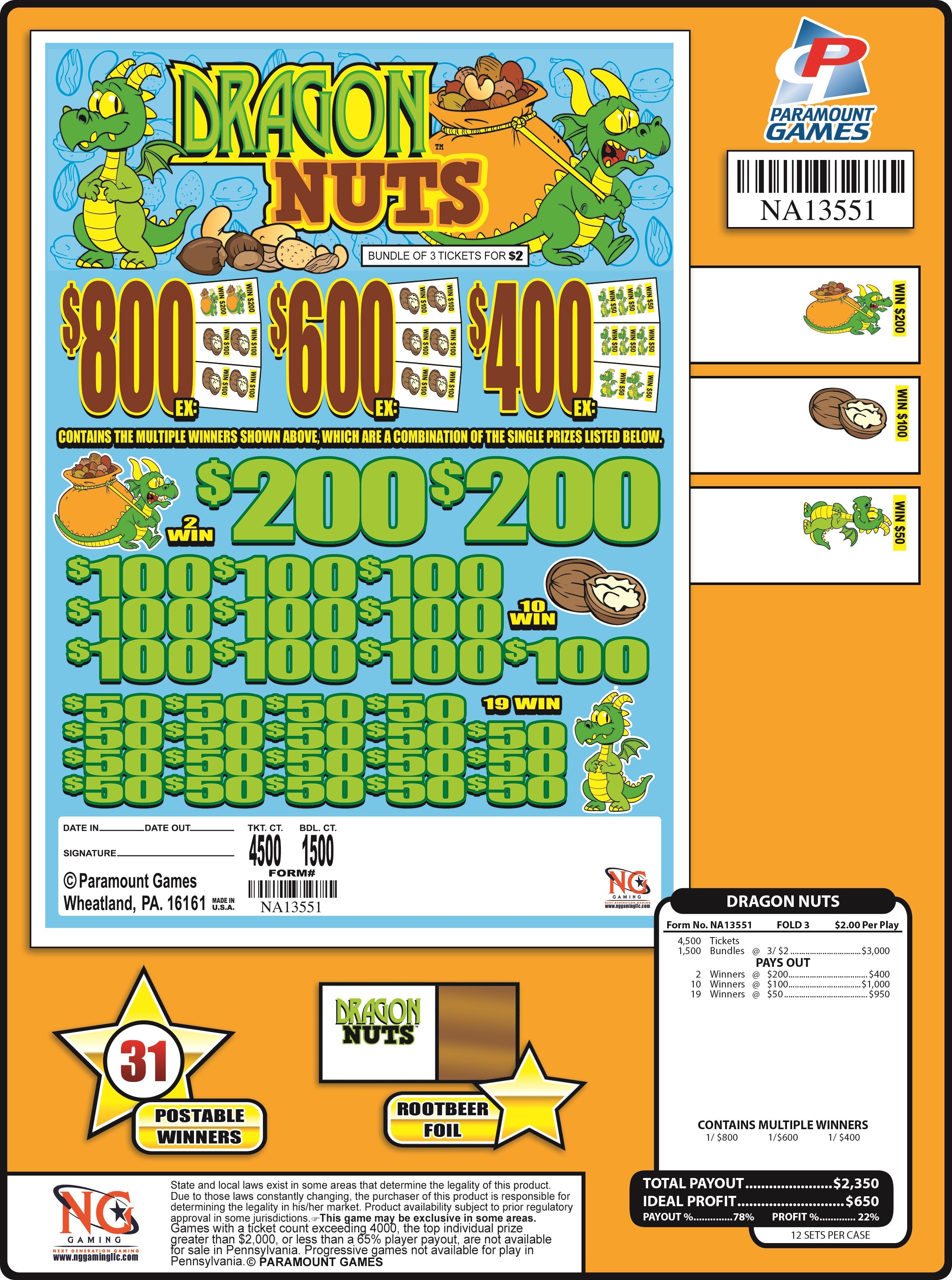 DRAGON NUTS  #NA13551 $2 Jar Ticket