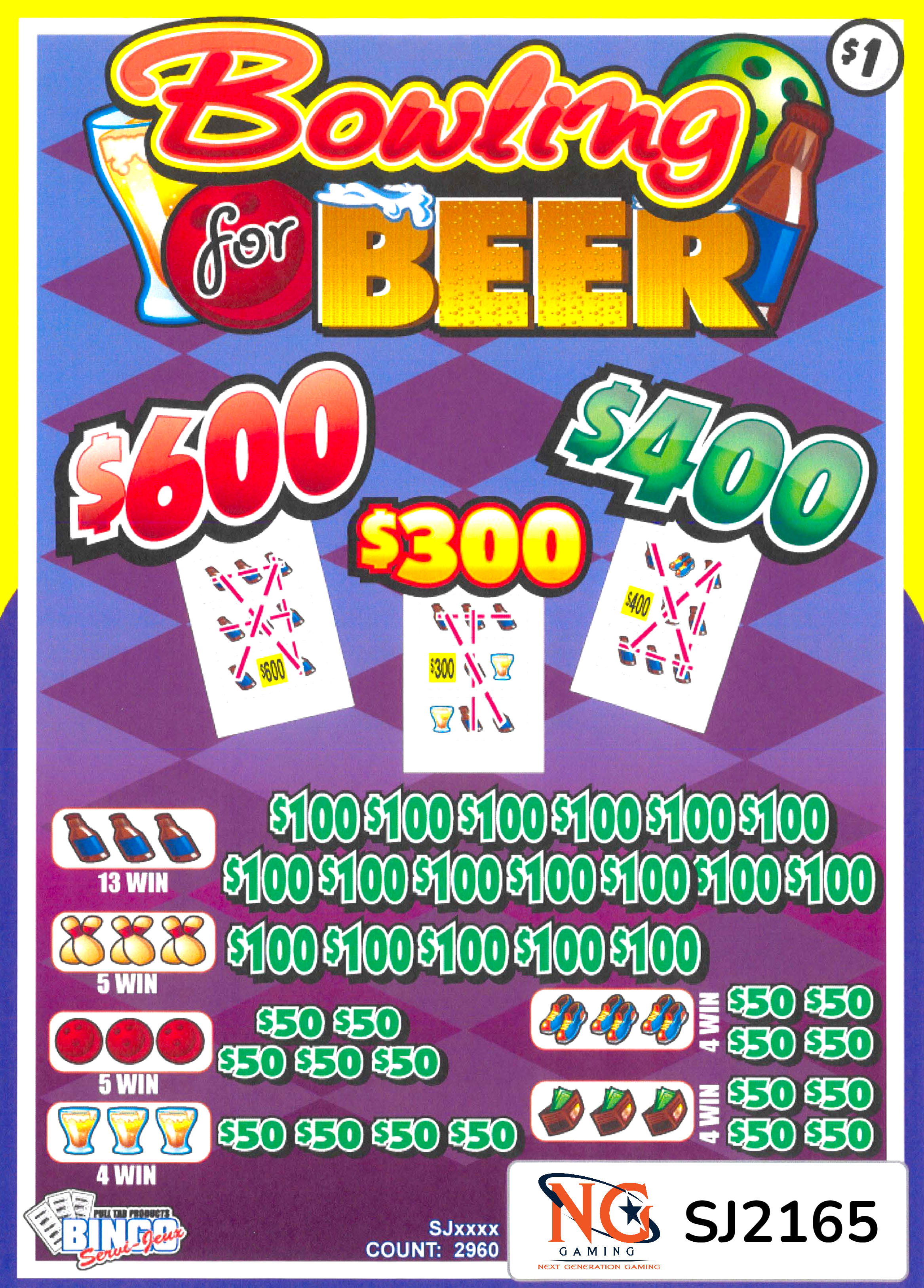 Bowling For Beer  $1 - Pull Tab  #SJ2165