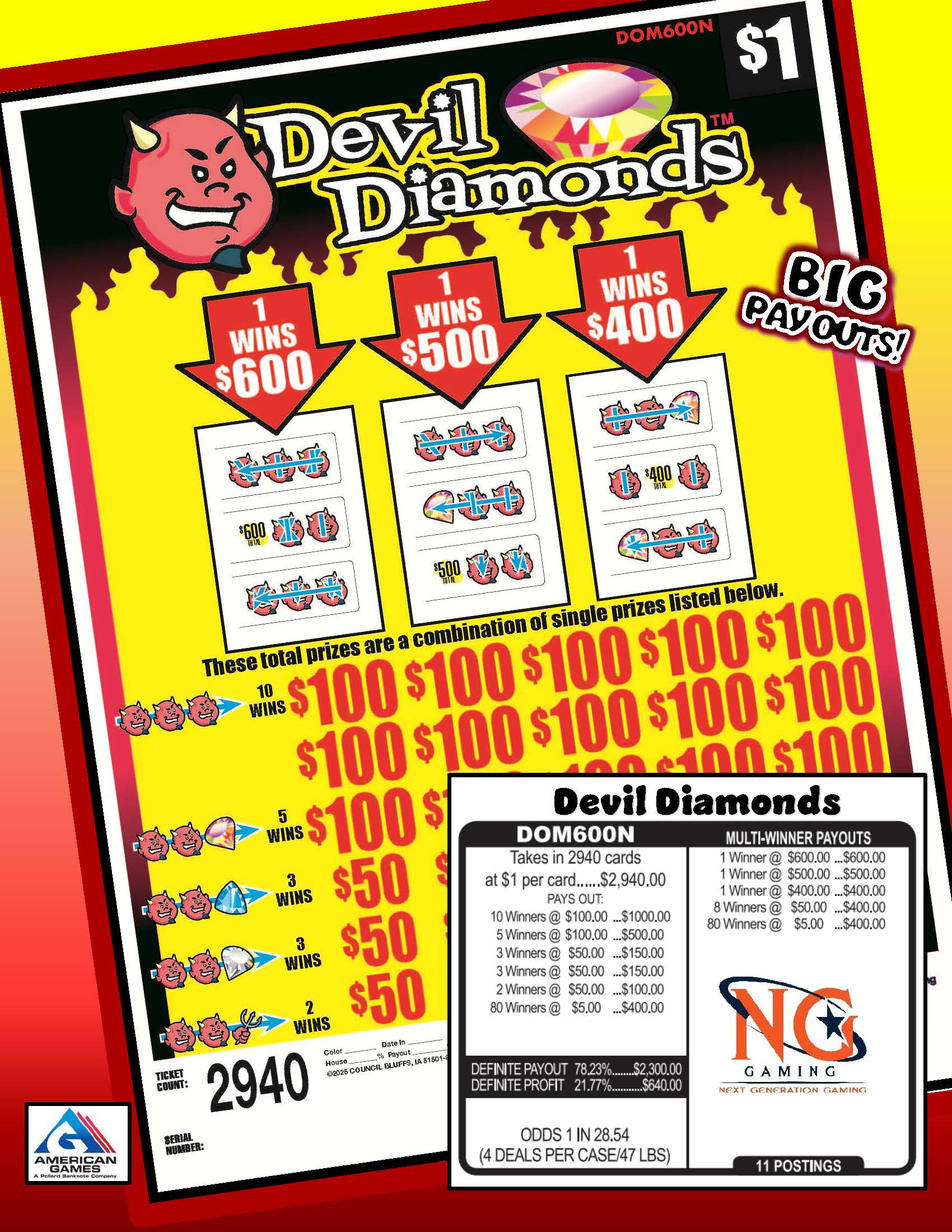 Devil Diamonds $1 Pull-Tab  #DOM600N