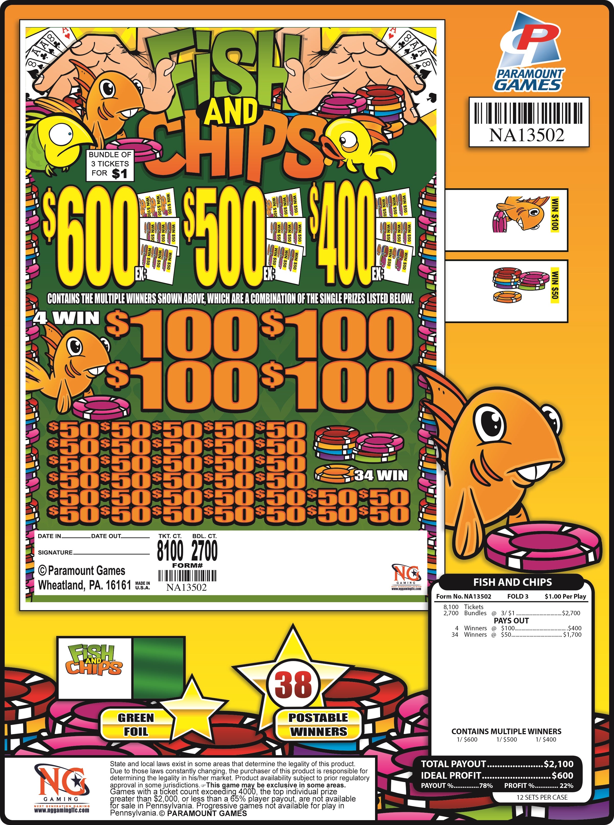 FISH AND CHIPS   #NA13502 - $1 Jar Ticket