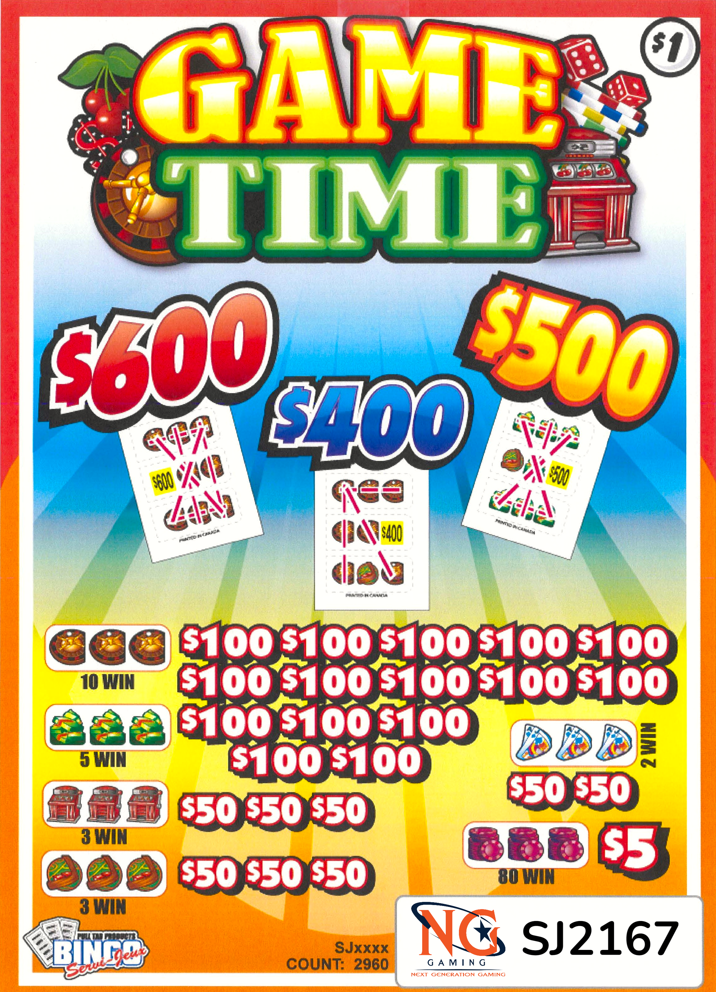Game Time  $1 Pull-Tab  #SJ2167