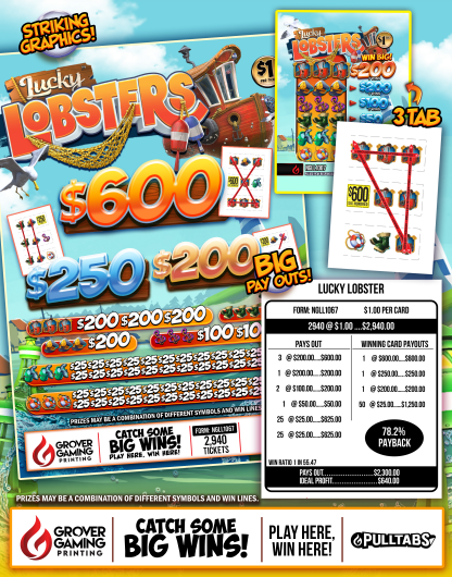 Lucky Lobster 1 Pull Tab NGLL1067 NG Gaming North Dakota