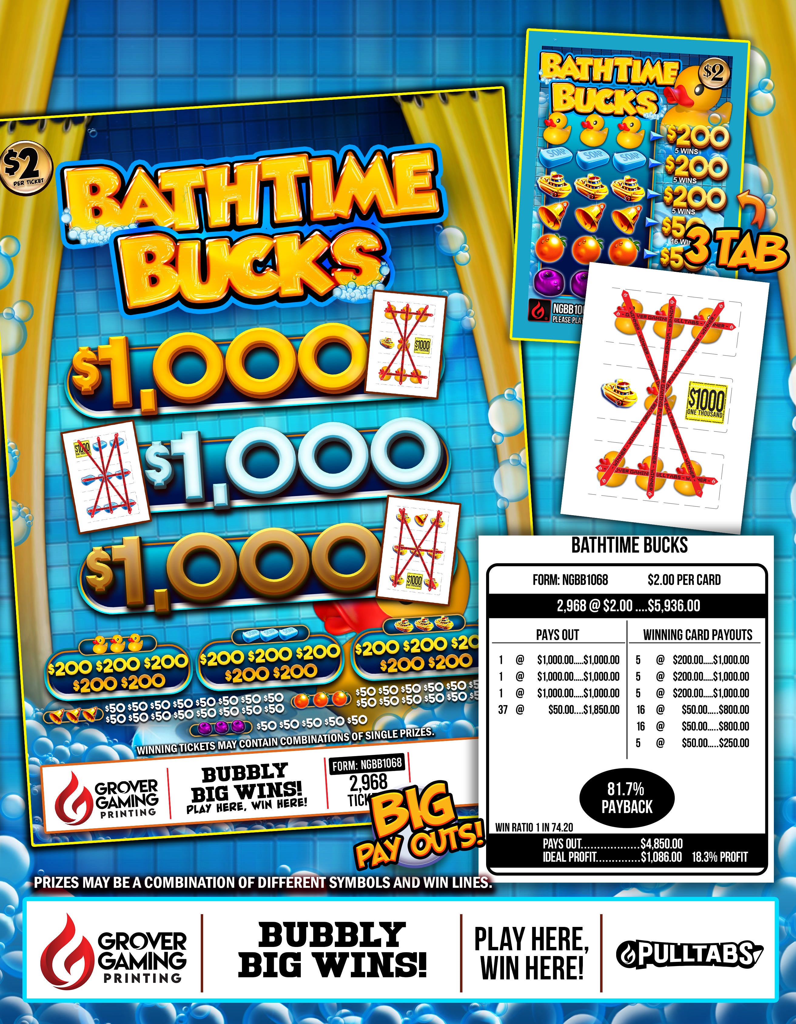 BATHTIME BUCKS  $2 - Pull Tab  #NGBB1068
