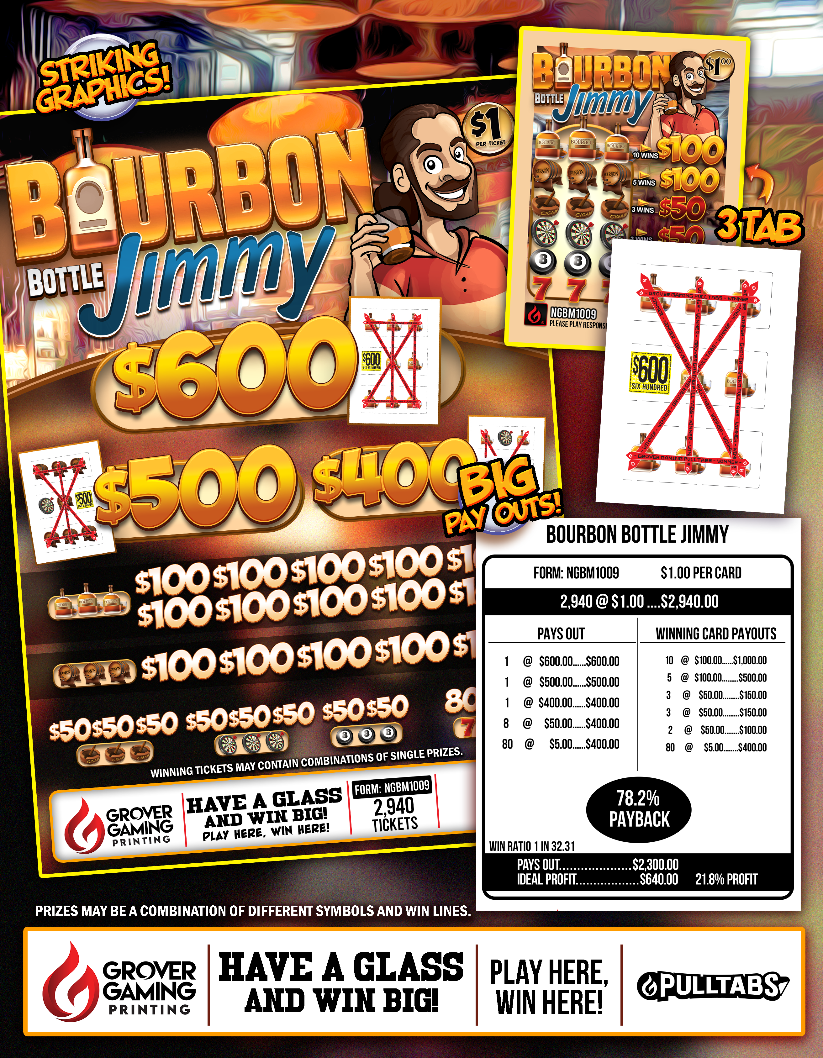 Bourbon Bottle Jimmy $1 Pull-Tab  #NGBM1009