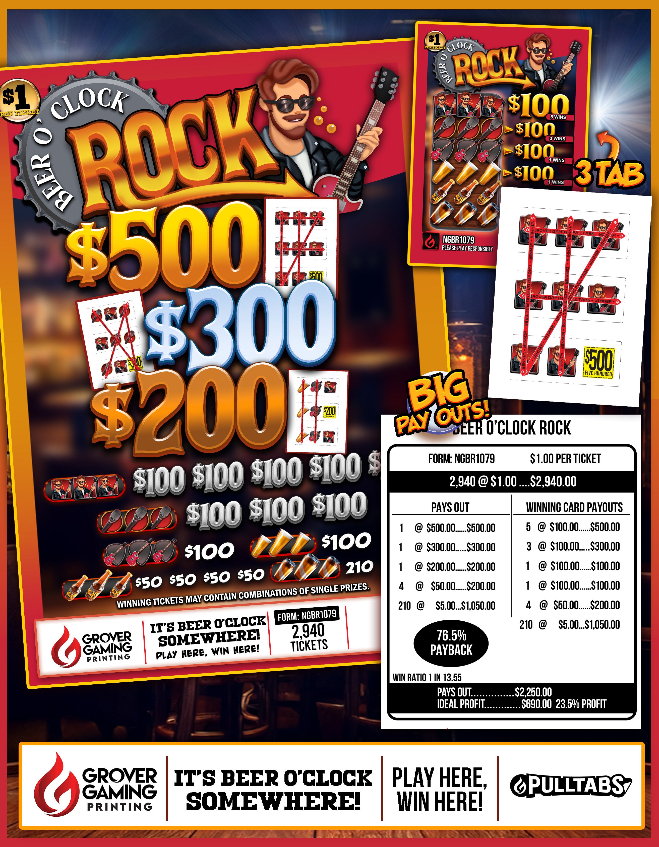 Beer O'Clock Rock   $1 - Pull Tab #NGBR1079