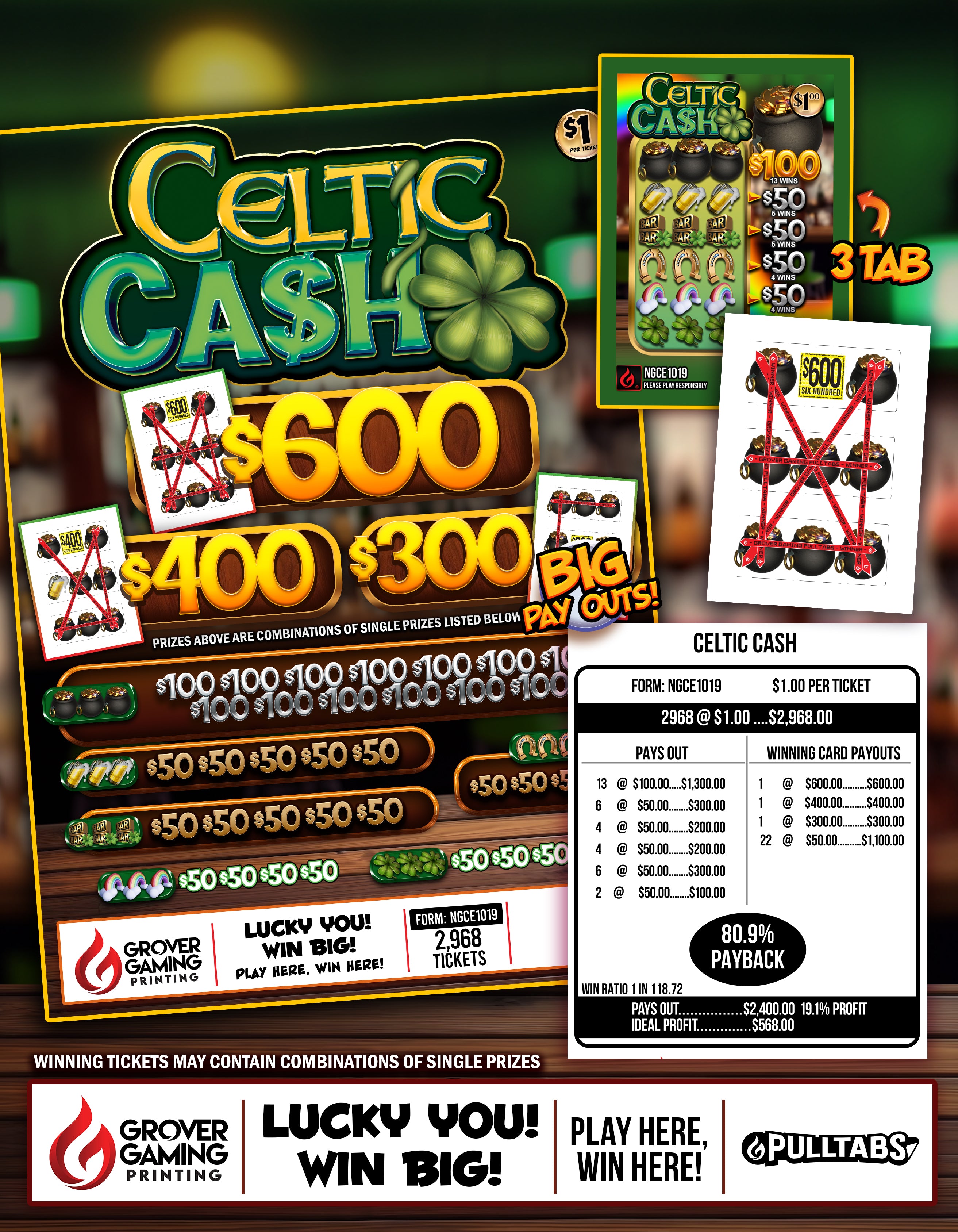 CELTIC CASH   $1 - Pull Tab  #NGCE1019