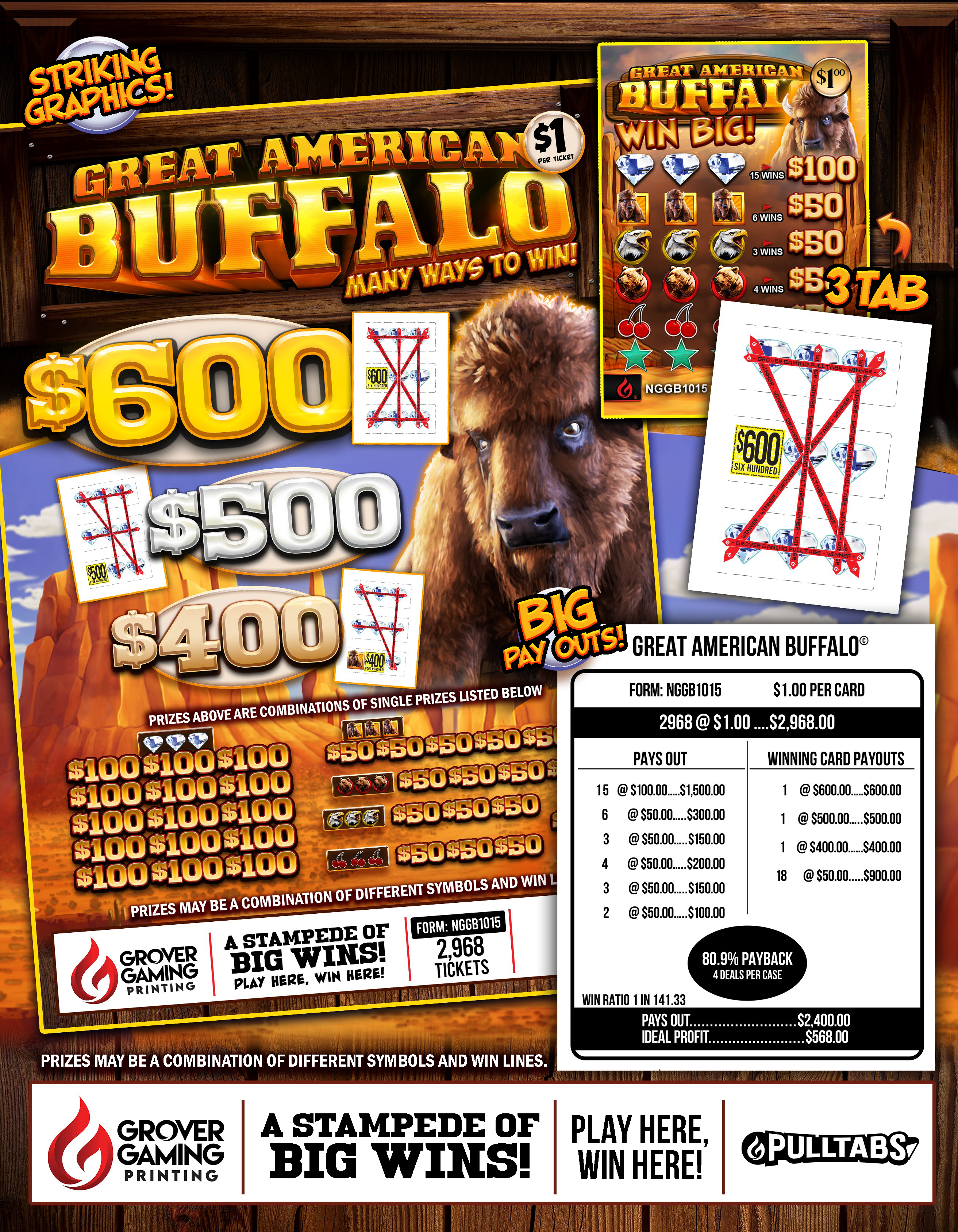 Great American Buffalo $1 - Pull Tab  #NGGB1015