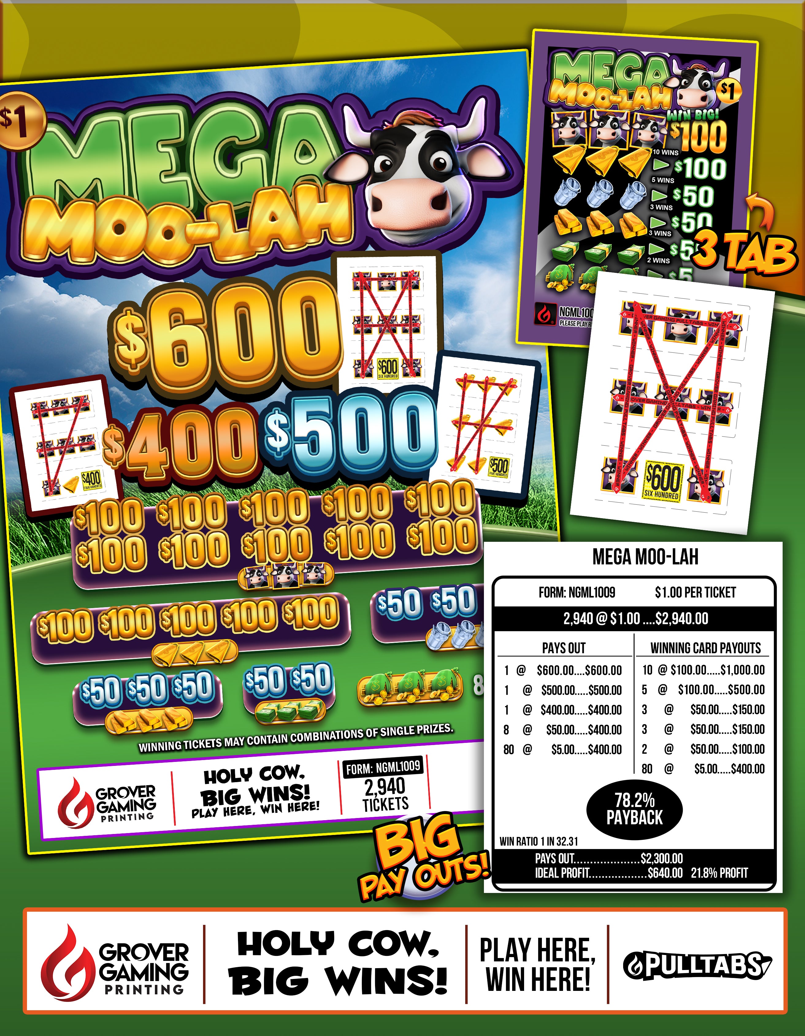 MEGA MOO-LAH $1 Pull-Tab  #NGML1009
