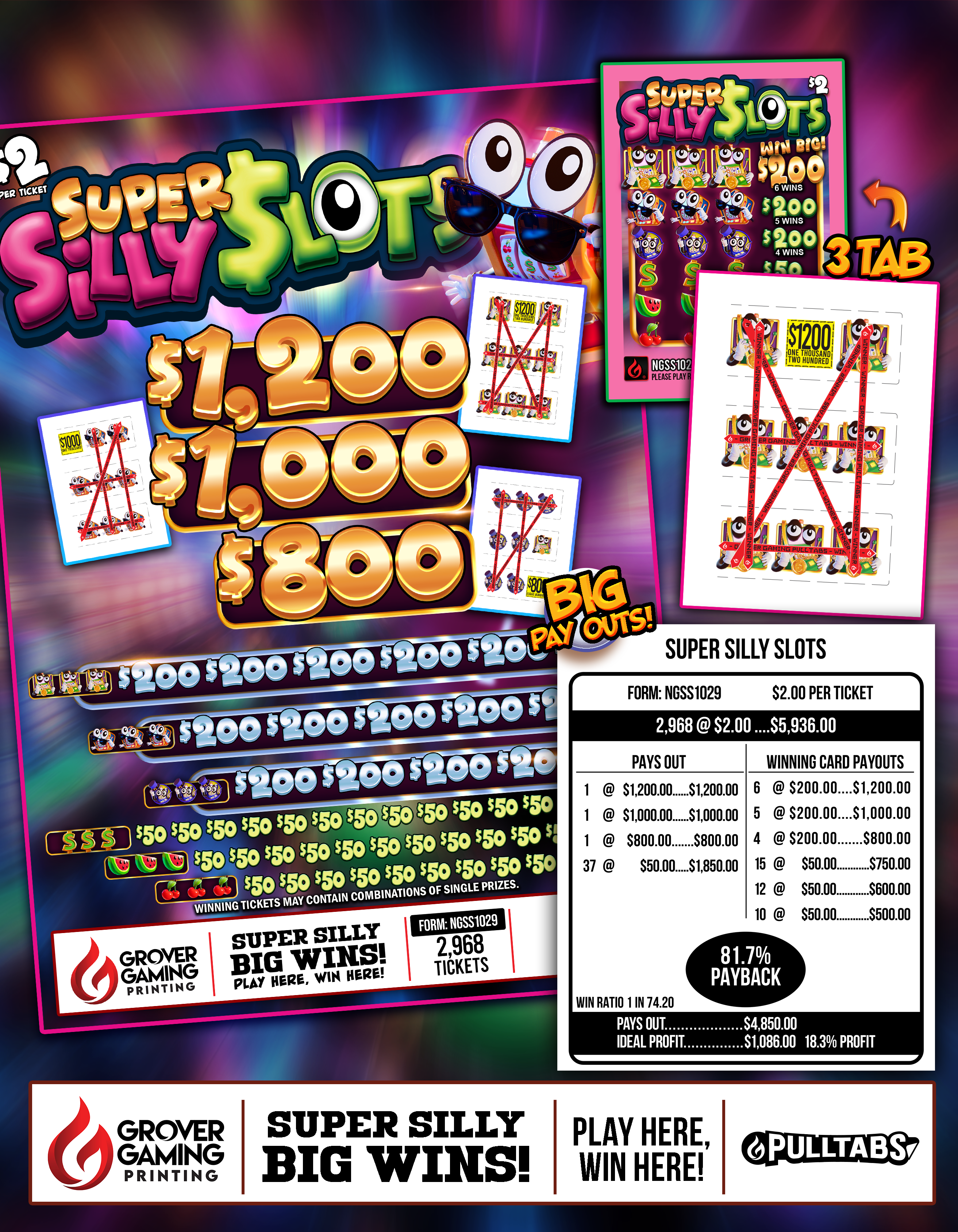 Super Silly Slots  $2 - Pull Tab # NGSS1029