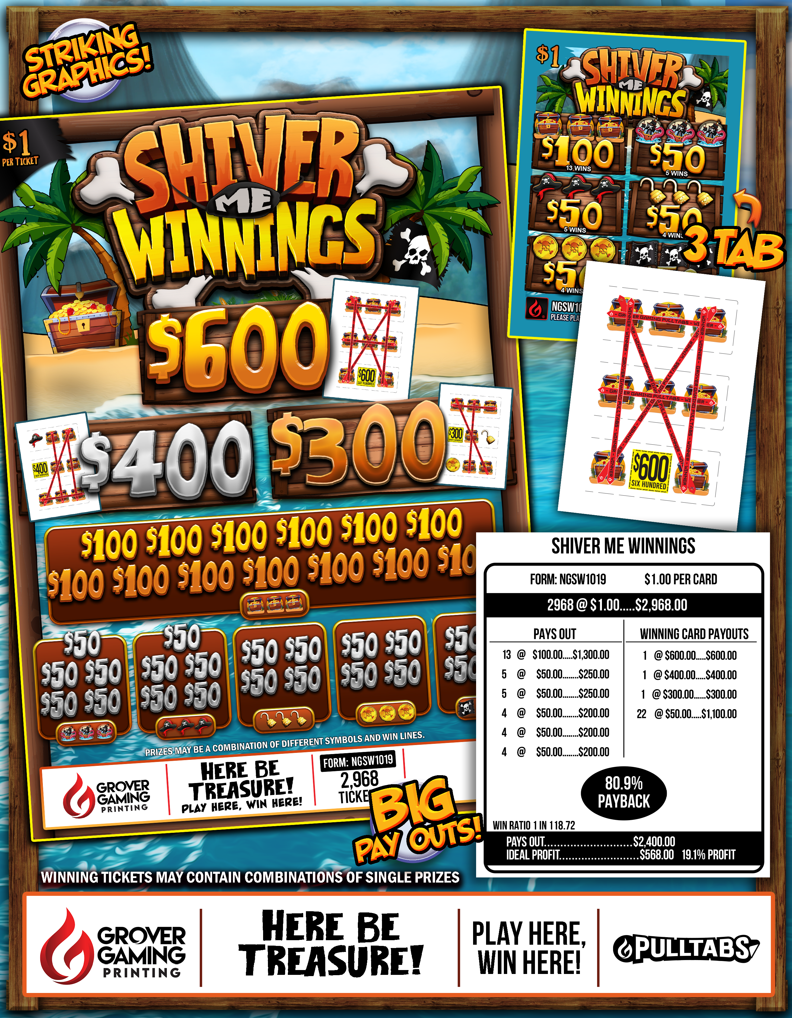 Shiver Me Winnings   $1 - Pull Tab  #NGSW1019