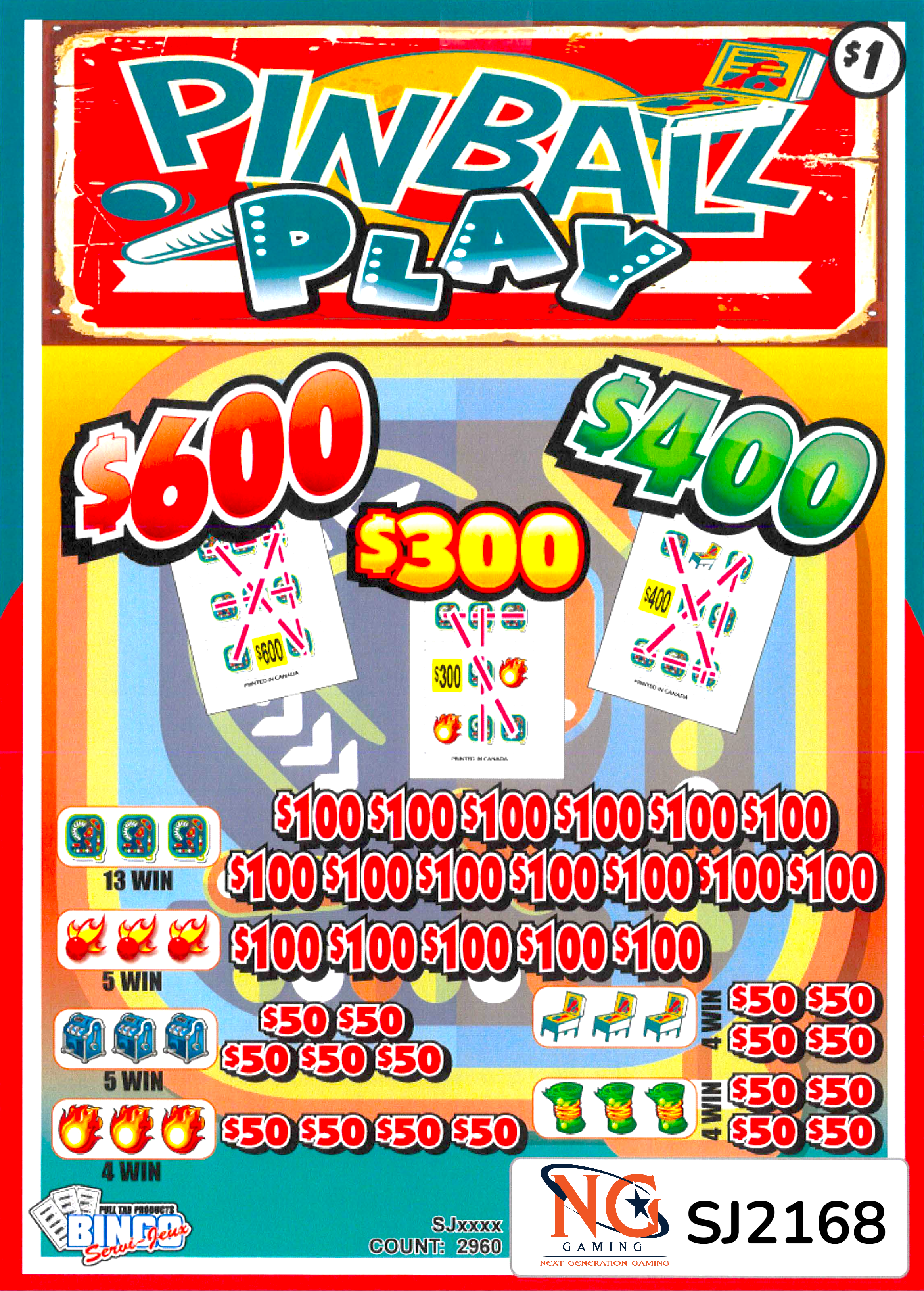 Pinball Play  $1 - Pull Tab  #SJ2168