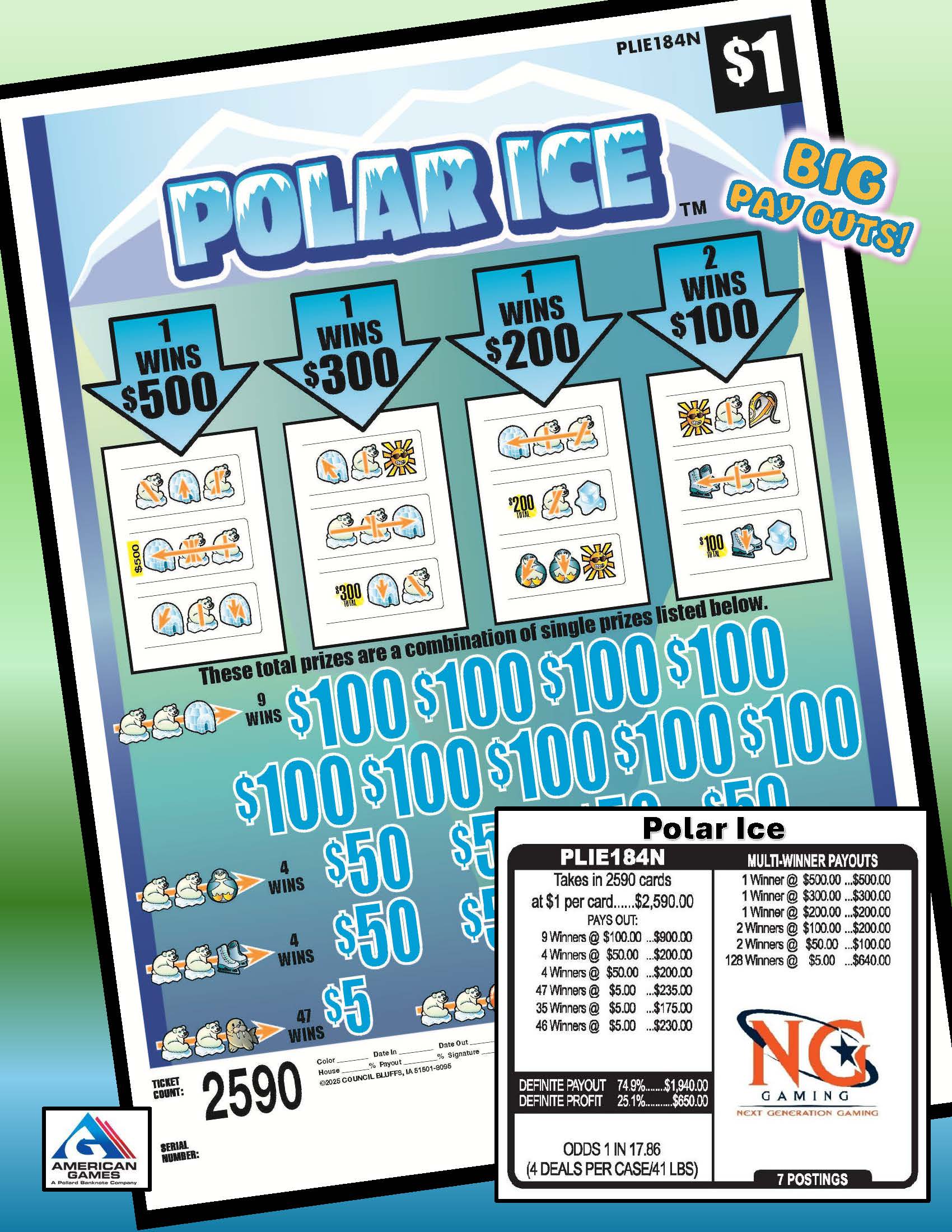 Ice Less Tab Polar Ice $1- Pull Tab #PLIE184N – NG Gaming North Dakota