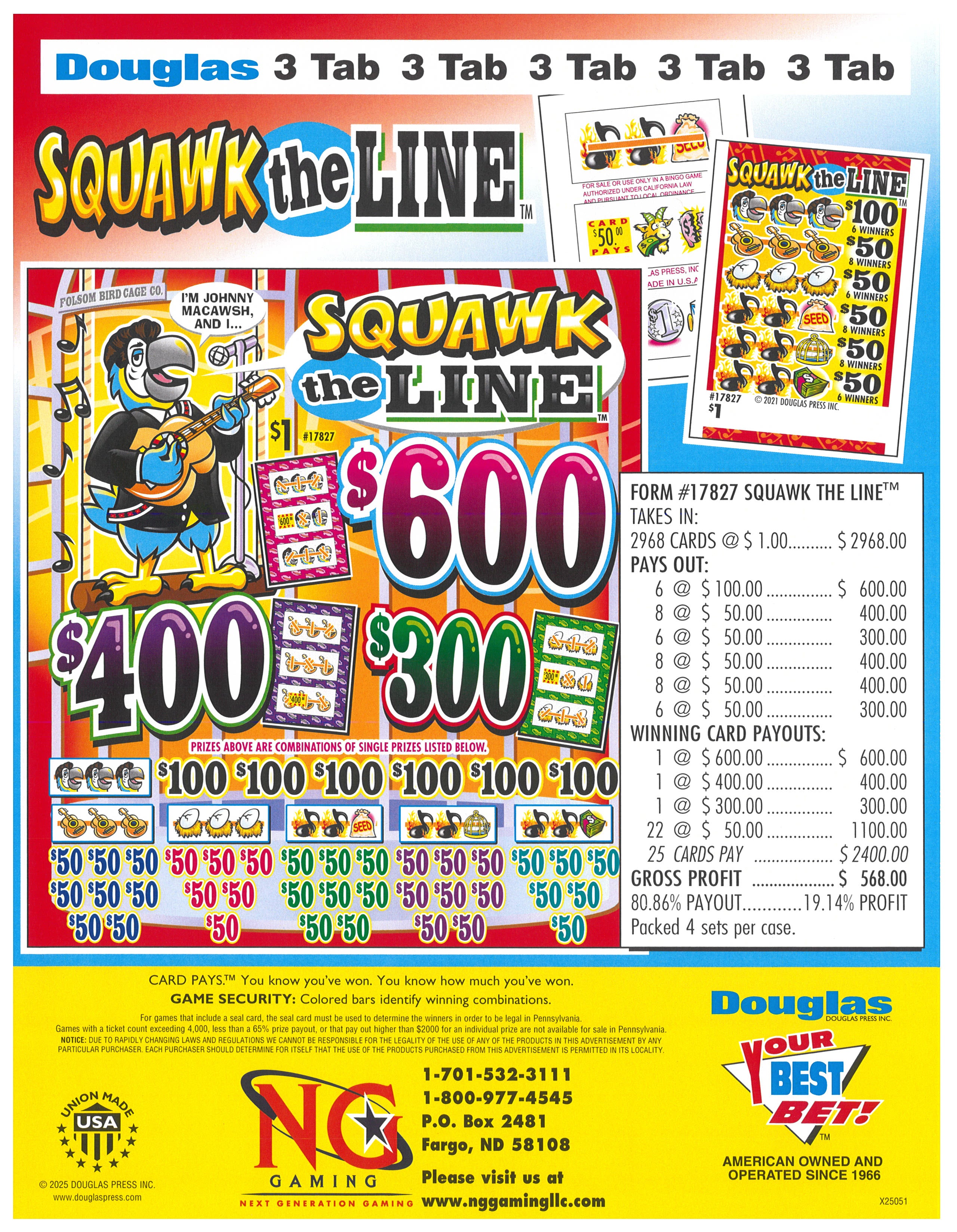 Squawk The Line  $1 - Pull Tab  #17827